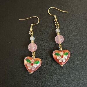 CLOISONNÉ HEART EARRINGS natural stone dangle earrings New